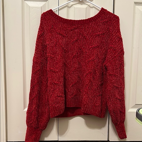 Pink Rose Red Crew Neck Sweater with Cozy Knit Texture - Picture 1 of 5